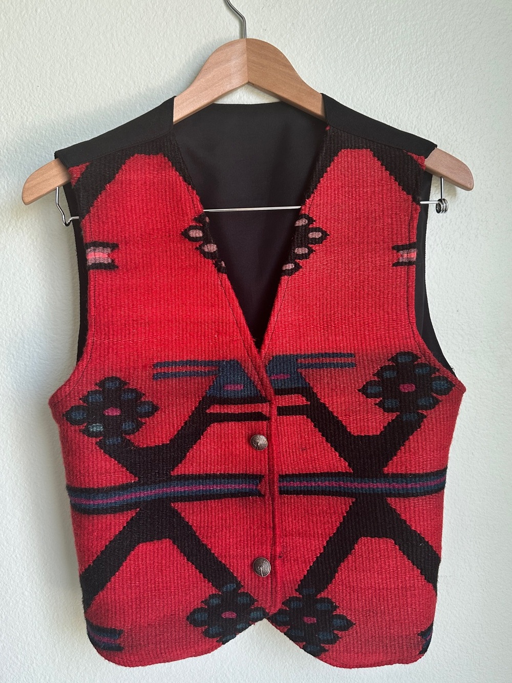 Vintage Woven Tapestry Vest | Red + Black Folk Art Boho Waistcoat